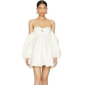 For Love & Lemons Saint Lucia White Mini Dress Puff Sleeve Cotton Size Small